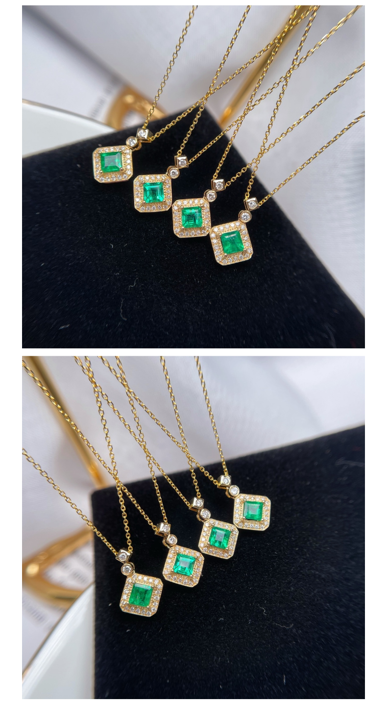 【erui】18k金方形祖母绿钻石吊坠 - erui珠宝